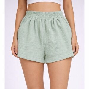 THER STUDIO • Mint Green Textured High-Waisted Mini Shorts, S/M